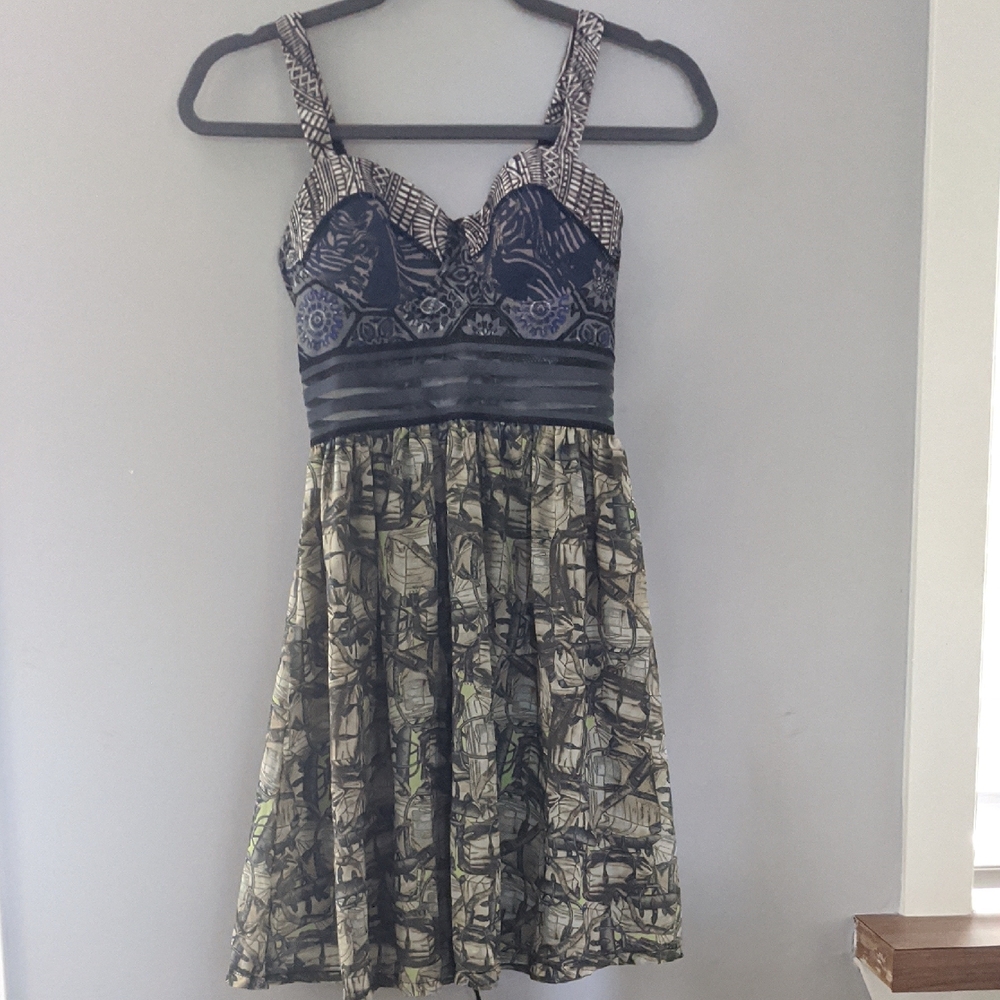 Maaji Blue and Black Patterned Sleeveless Fit-and-Flare Dress